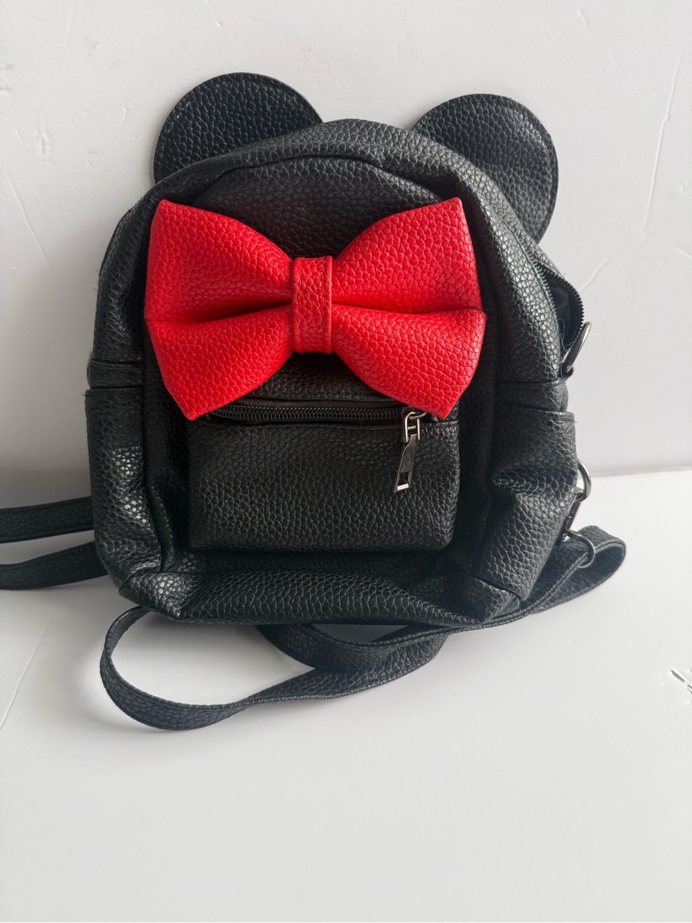 Minnie Mouse Small Black Backpack Purse Ears and Red Bow Faux Leather